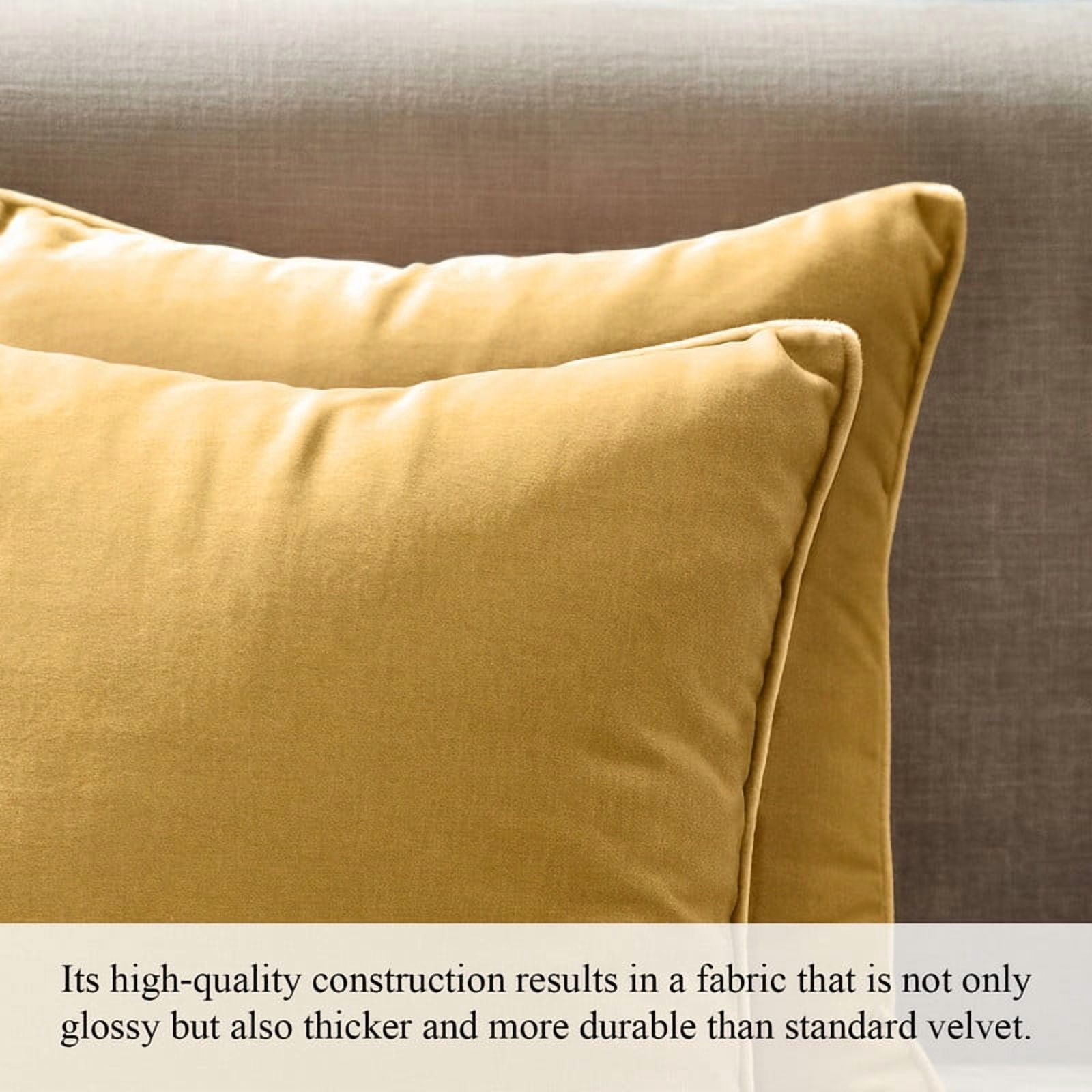 A1HC Set of 2 Luxurious Soft Velvet Throw Pillow Covers Only, 22"x22", Mustard Yellow, Decorative Cushion Covers with Hidden YKK Zipper for Sofa or Bed