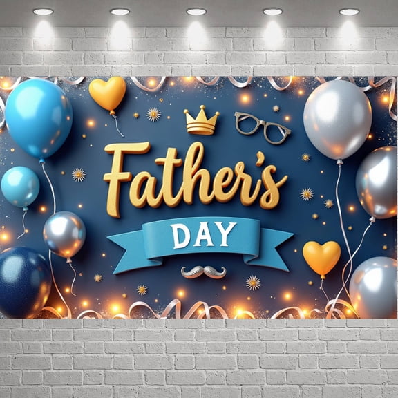 Black & Gold Happy Father's Day Banner Formal Suit Design Dad Celebration Backdrop Striped Tie Golden Star Decor Father's Day Background for Father's Day Celebration Family Dinner Home Party