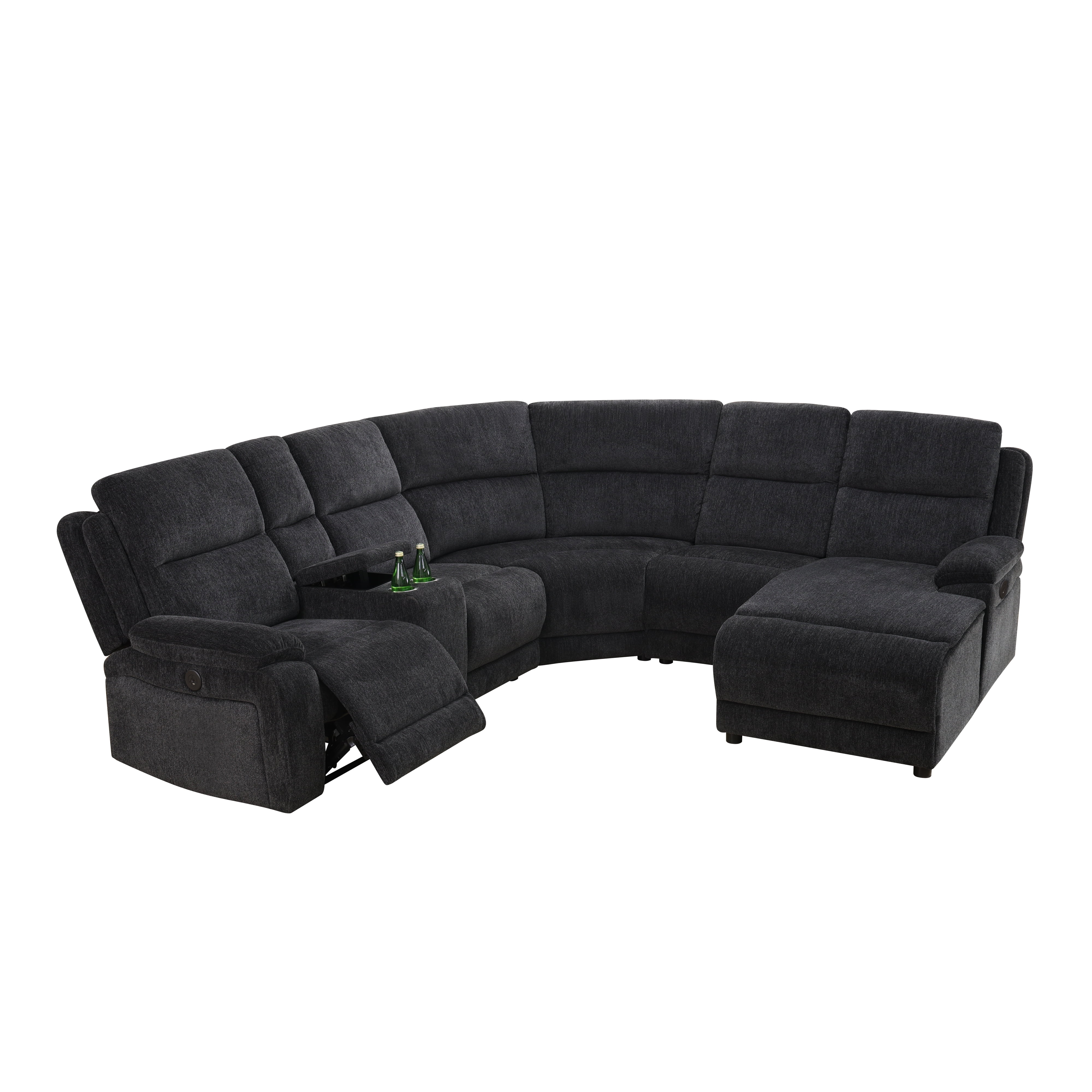 MAYEERTY Intelligent Recliner Sofa Set, Fluffy Plush Fabric with Console & USB Charging for Family Living Rooms
