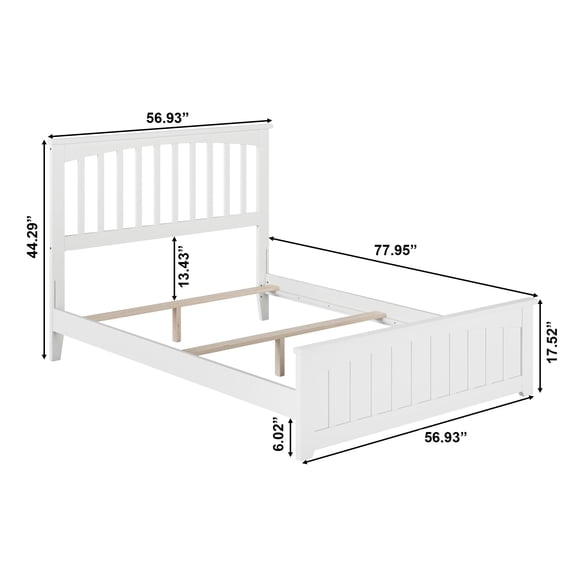 Leo & Lacey Farmhouse Solid Wood Full Bed w/ Footboard & USB Charger in White