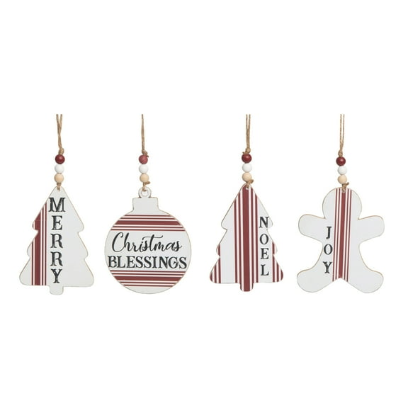 Transpac Wood Multicolored Christmas Ticking Stripe Ornament Set of 4 for Holiday Tree Decor
