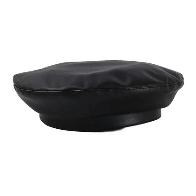 Chapeau d'Hiver Rose Rouge en Cuir Pu Bérets Français pour Femmes Bonnet Rétro Solide pour Dames, Matériau Premium