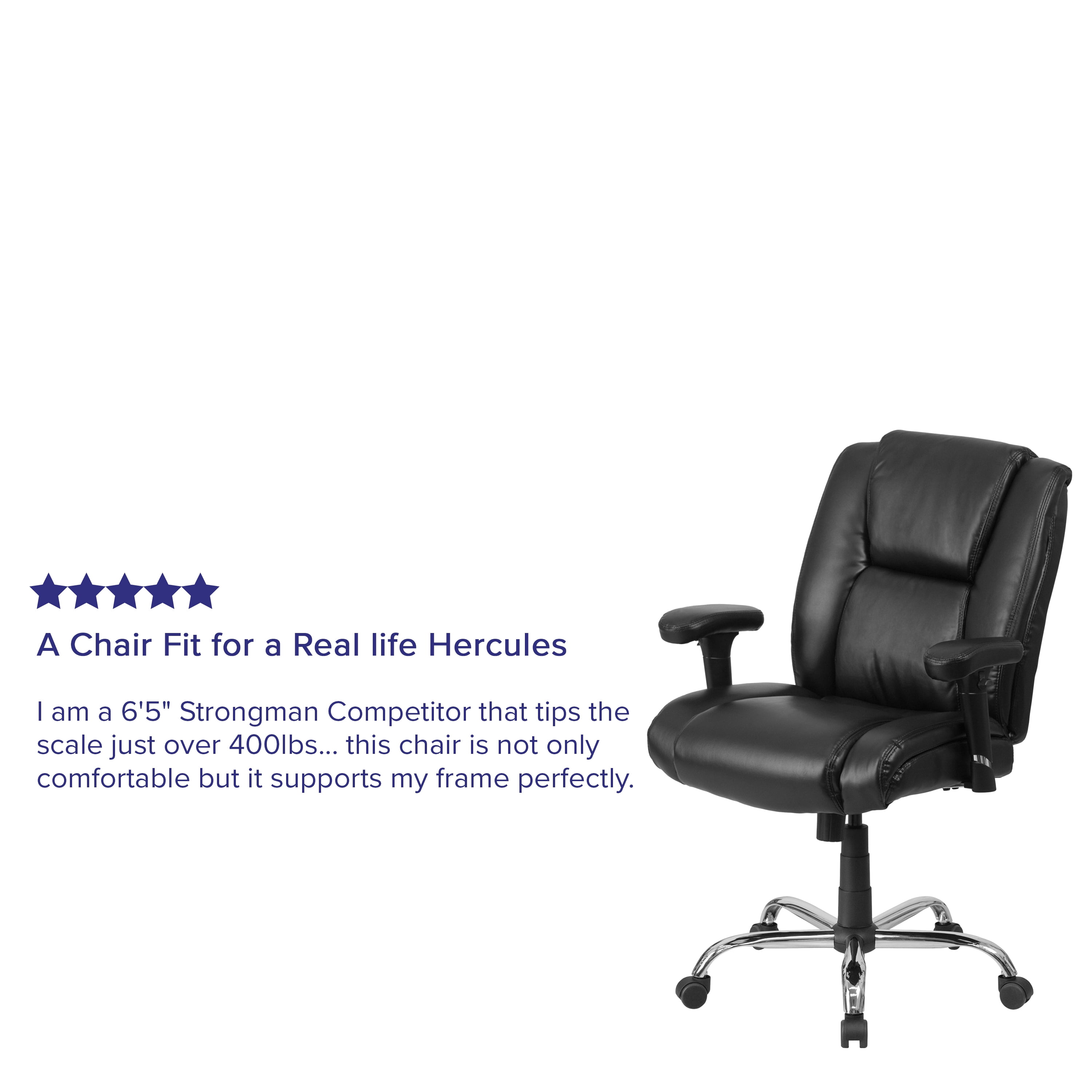 BizChair Big & Tall 400 lb. Rated Black LeatherSoft Ergonomic Task Office Chair with Chrome Base and Adjustable Arms