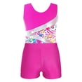 thumbnail image 6 of iixpin Kids Girls 2 Piece Dance Outfits Printed Gymnastic Leotard with Athletic Short Dancewear Tracksuit Swimsuit Rose 6, 6 of 7