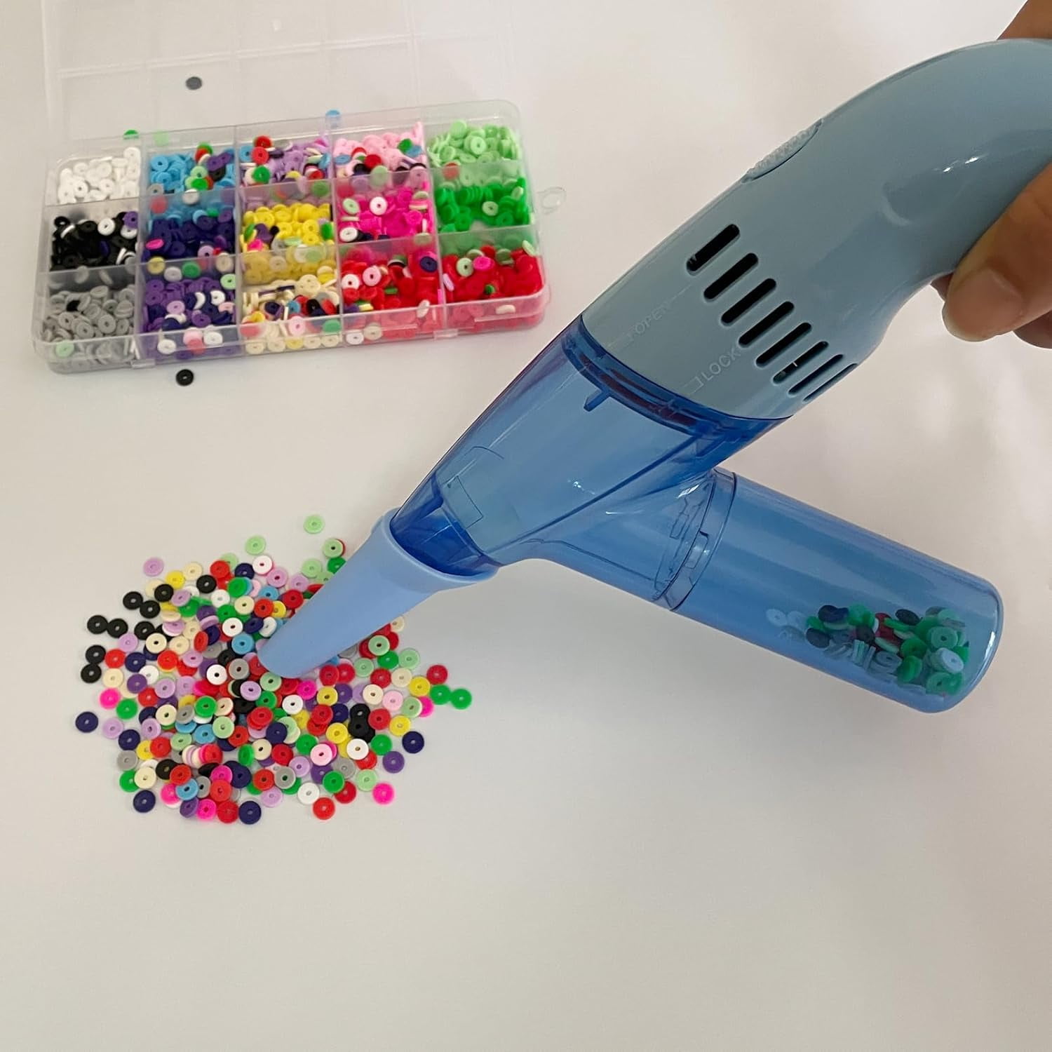 Air Duster and Vacuum Cleaner, Electric Bead Sucker Bug Vacuum, Handheld Vacuum Cleaner, Wet and Dry Use for Window Sofa Corner Home Door Crack Car and Desk(Blue)