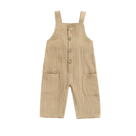 

CenturyX Newborn Infant Baby Boys Girls Romper Playsuit Overalls Cotton Sleeveless Baby Solid Jumpsuit Newborn Summer Clothes Khaki 2-3Years