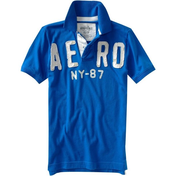 Aeropostale Solid Aero Ny 87 - Polo de rugby para hombre, color azul, pequeño