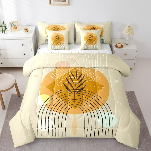 YST Ensemble de Douillette Esthétique Rétro à Rayures Géométriques, Grand Lit 7 Pcs (7 Unités)