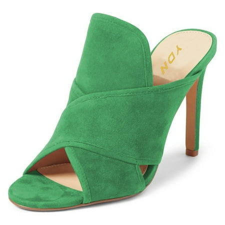 YDN Women Classic Round Open Toe Stiletto Sandals High Heels Backless Mule Pumps Slip On Slide Dress Clogs Shoes Size 9 Green