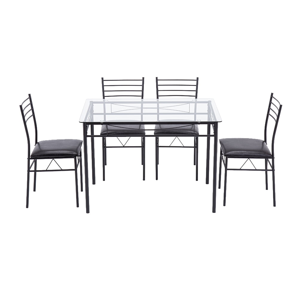 Modern and Fashion Iron Glass Dining Table and Chairs Black One Table