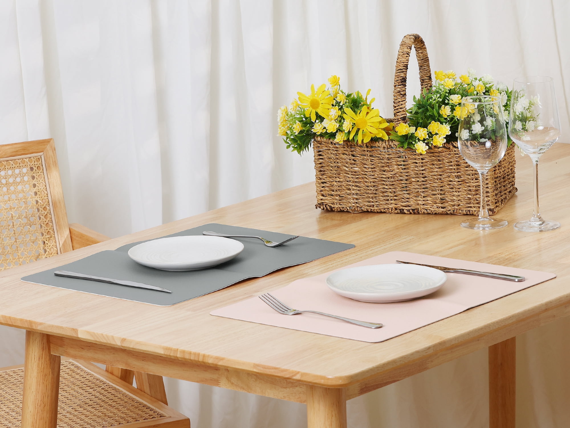 Unique Bargains Placemats Set of 2, Faux Leather Easy to Clean Table Mats Place Mats Pink Grey 17x12 inch