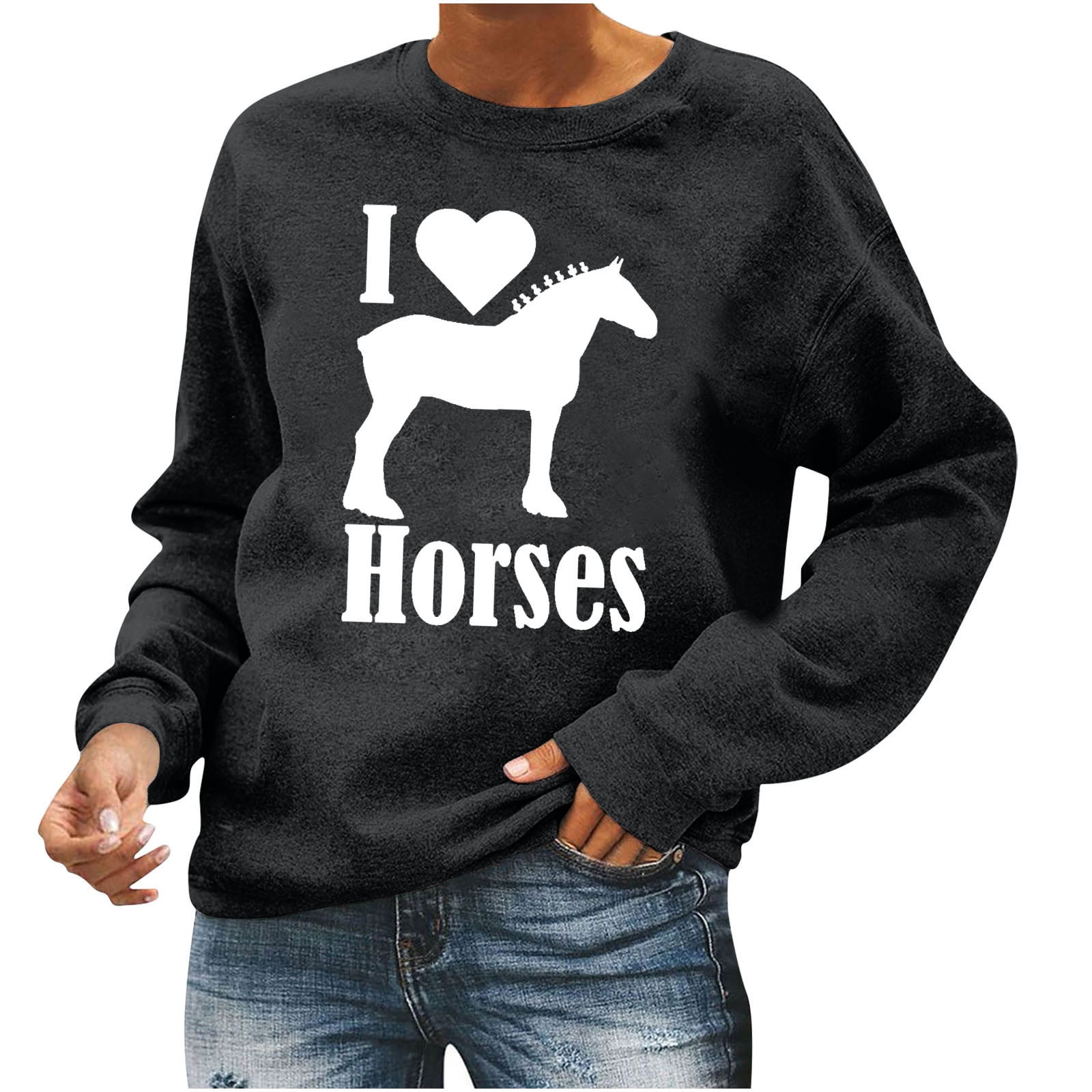 Hfyihgf Women Funny Crewneck Sweatshirts Horse Graphic Teen Girls Long