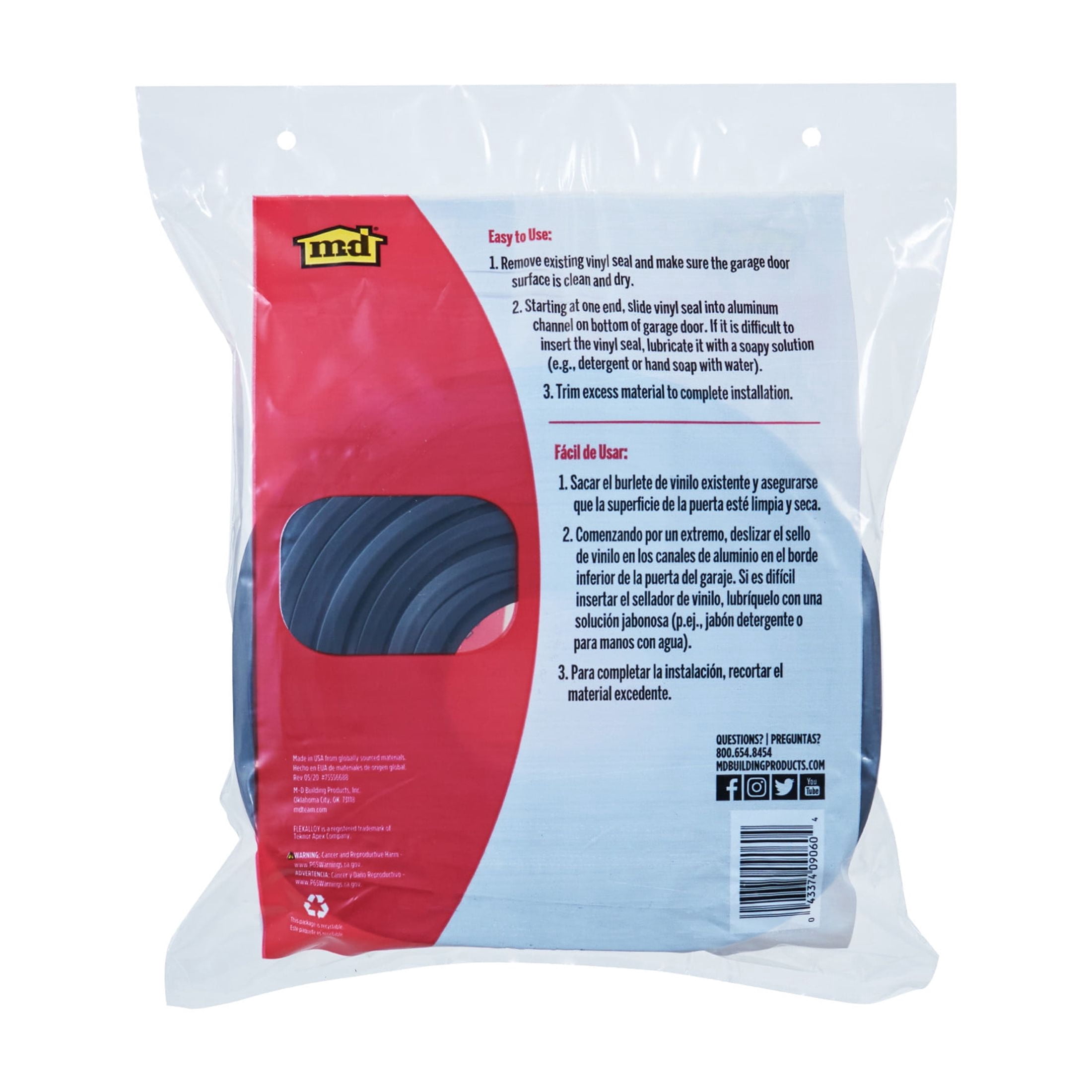 M-D Building Products 09060 18 ft. Black Extra-strength Vinyl PLATINUM™/FLEX ALLOY® Replacement Garage Door Bottom Seal