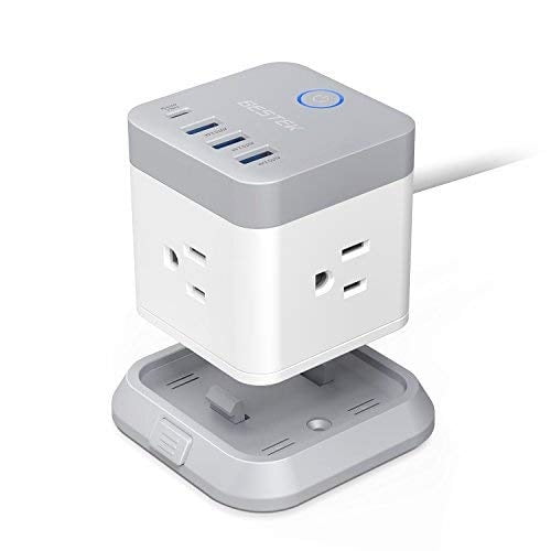 BESTEK Power Strip with USB, Vertical Cube Mountable Power Outlet Extender with 3 Outlets, 3 USB