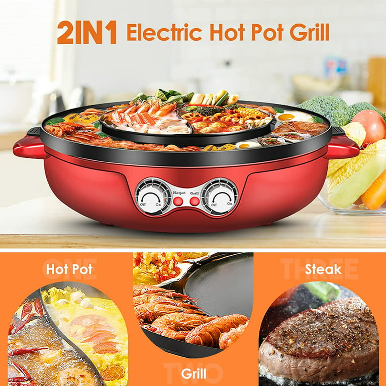  Hot Pot with Grill, 2000W 2 in 1 Electric Hot Pot