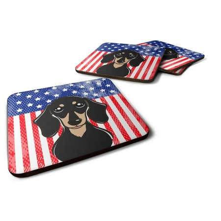 

Carolines Treasures BB2145FC American Flag and Smooth Black and Tan Dachshund Foam Coaster Set of 4 3 1/2 x 3 1/2