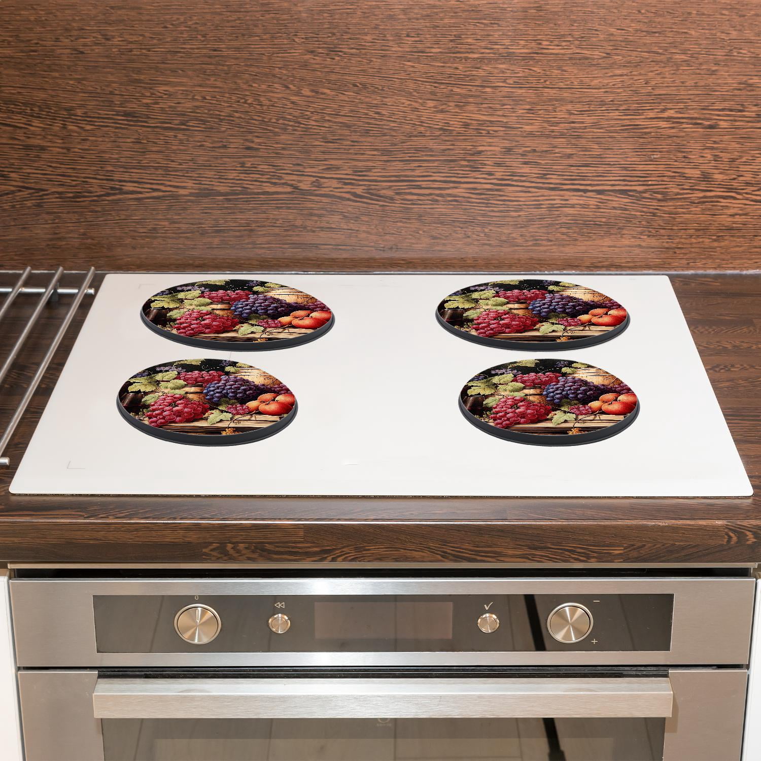 Metal Stove Burner Covers 4 Pcs Decorative Gas Stove Burner Cover 8Inch And 10Inch ,Red Wine and Grapes Lovely, for Home Decor Cooktop Decorative