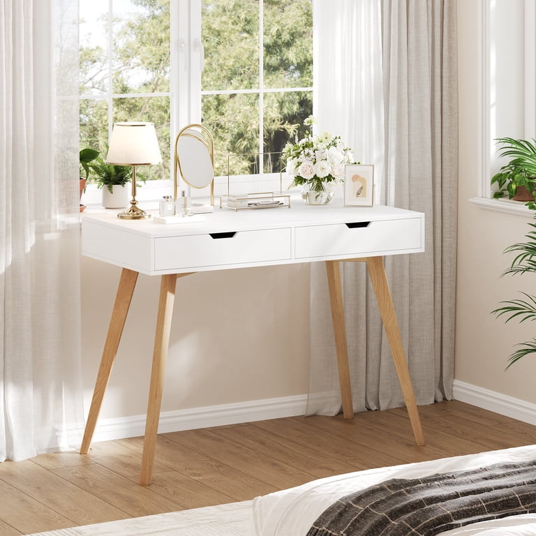 Homfa White Desk with Drawers, Makeup Table for Girls photo 5