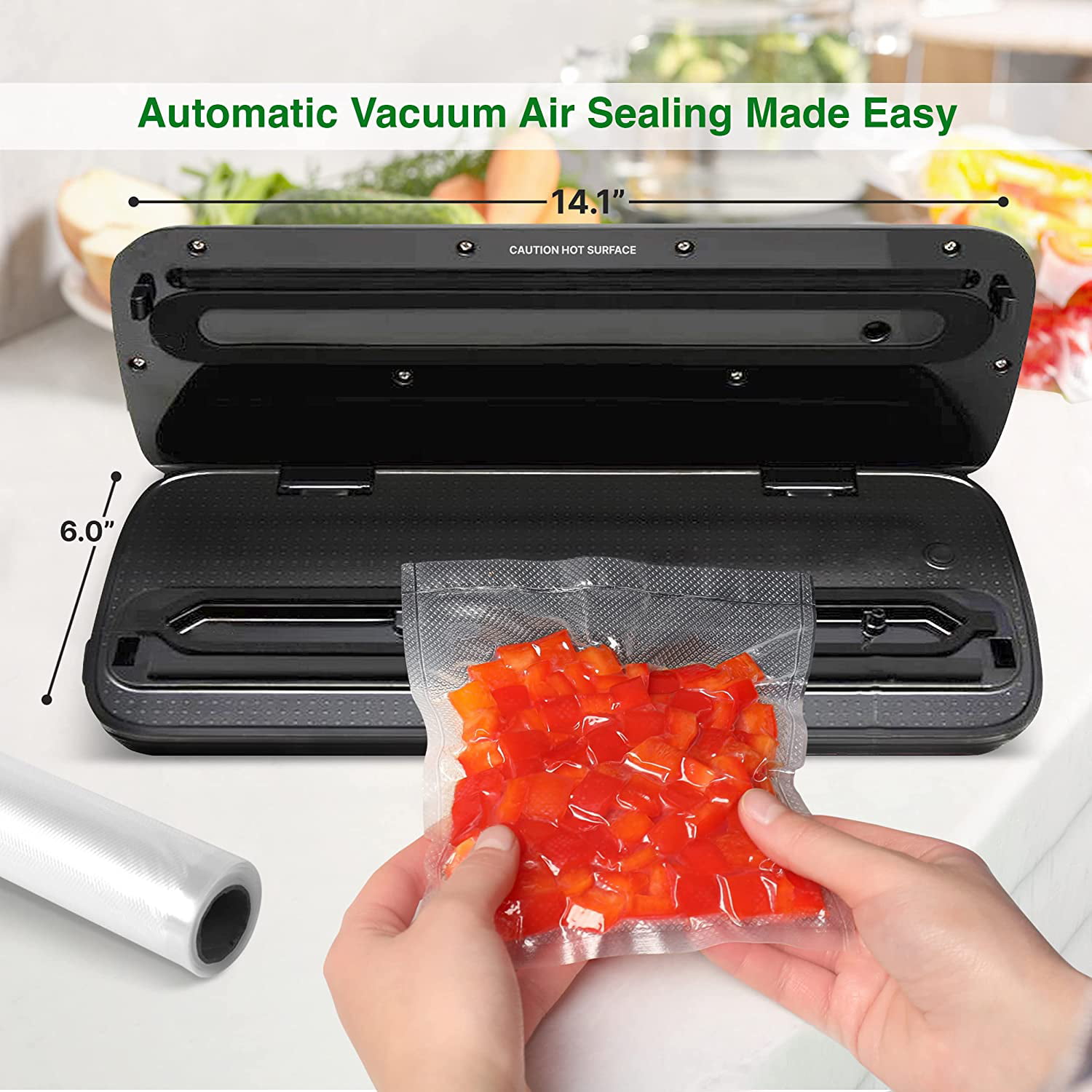 NutriChef PKVS Sealer | Automatic Vacuum Air Sealing System Preservation  w/Starter Kit, 12, Stainless Steel & Vacuum Sealer Bags 11x50 Rolls 2 pack