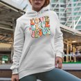 thumbnail image 2 of Distressed Love Like Jesus - Retro Wavy Text Art Merch Gift, White Hooded Sweatshirt or Hoodie, Small, 2 of 5