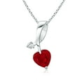 thumbnail image 1 of Angara Natural Ruby Necklace - Heart-Shaped Ruby Ribbon Pendant with Diamond in Platinum for Women, 1 of 10