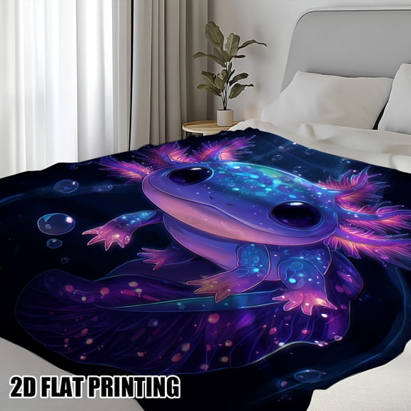 One Piece of a 2D Flat Glowing Axolotl Design Flannel Blanket a Cozy And Soft Throw Suitable for Couches Sofas Beds Travel And Office Use Making It a Versatile Gift for Any Season