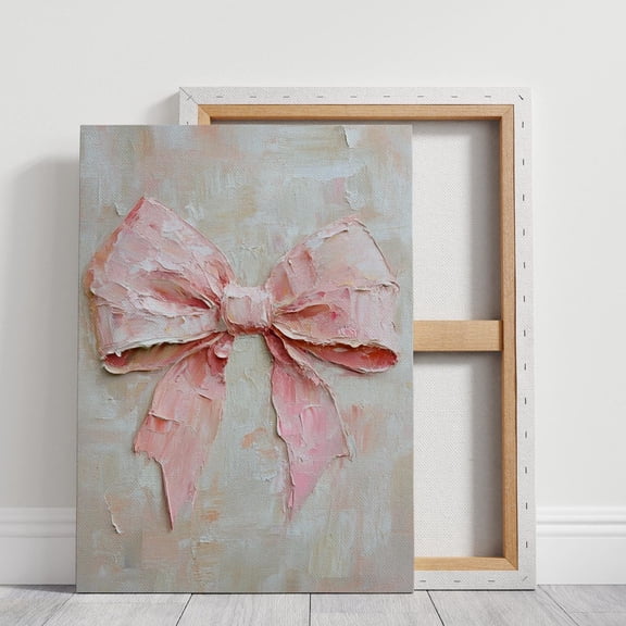 Velto Abstract Pink Bow Canvas Wall Art - Chic Ribbon For Modern Home Decor And Wall Art Display Canvas, 8x10 0.75-Inch Pine Wood Frame
