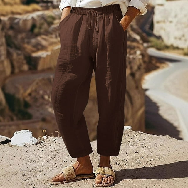 Soki Pantalon Grand en Coton et Lin pour Femmes avec Cordon de Serrage et Poches