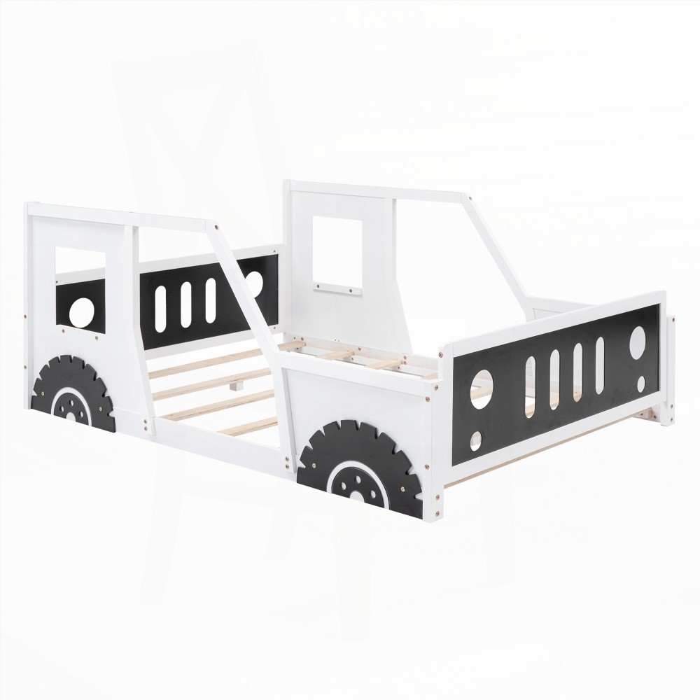 Classic White Full Size Car-Shaped Platform Bed with Wheels and Enduring Quality