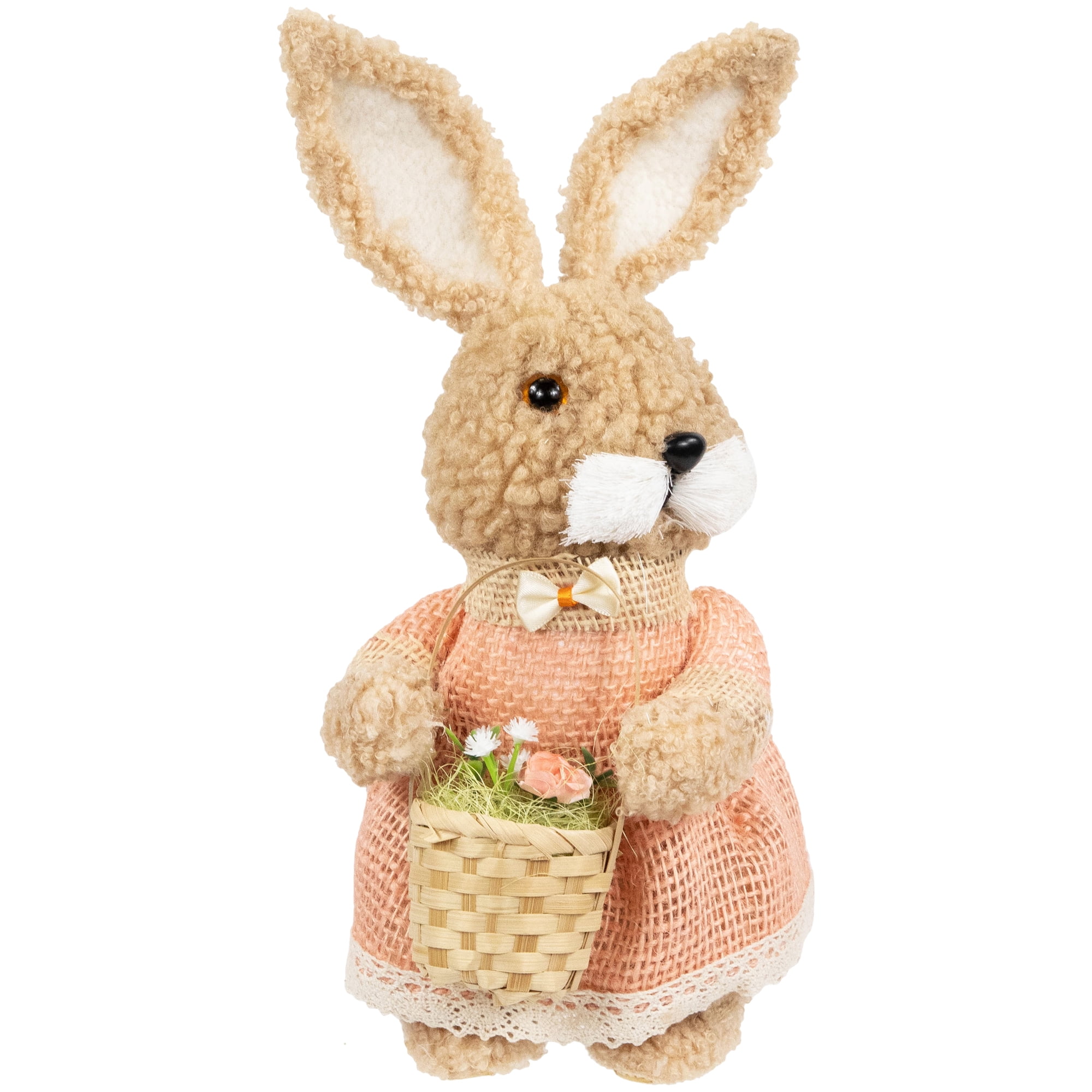 Northlight Plush Girl Easter Rabbit Decoration with Basket - 10"