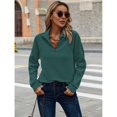 thumbnail image 6 of Women's Autumn and Winter Casual Loose Pullover Quarter Zip Design Ribbed Quilted V-Neck Dark Green XXL, 6 of 9