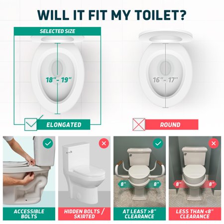 Lunderg Solva Raised Toilet Seat with Handles - Elongated - Easy to Install Toilet Seat Risers for Seniors - Adds 3 Inches & Works Like the one You Always Use - Elegant design - No Hospital Vibe