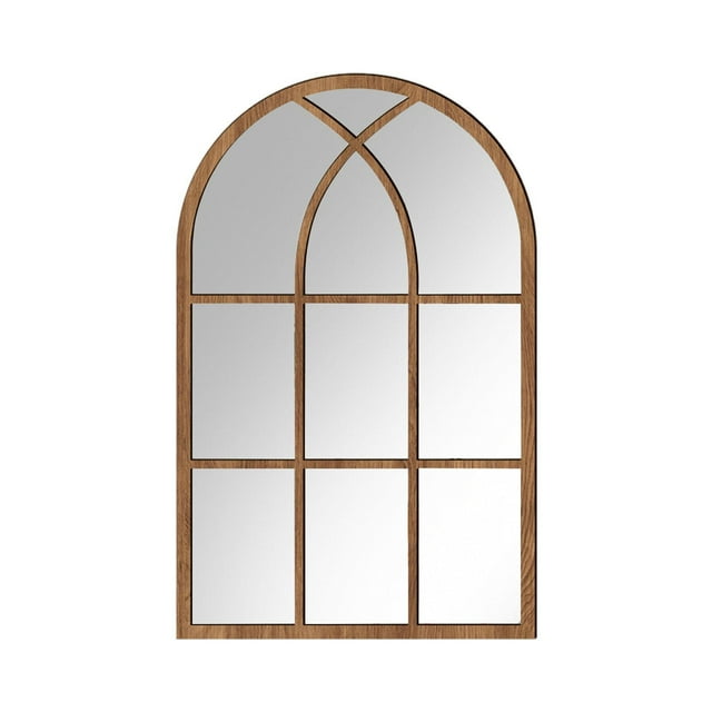 Luzkey Arched Window Pane Mirror ,Grid Wall Mirror ,Imitation Window Mirror, Wall Mounted Decorative Mirror for Farmhouse, Fireplace Brown