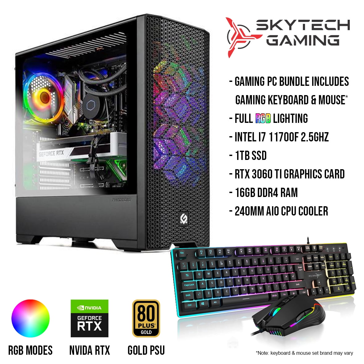 Deskundige hypothese Verder Skytech Blaze Gaming PC Desktop – INTEL Core i7 11700F 2.5 GHz, RTX 3060  Ti, 1TB NVME SSD, 16G DDR4 3200, 600W GOLD PSU, 240mm AIO, AC Wi-Fi,  Windows 11 Home 64-bit - Walmart.com