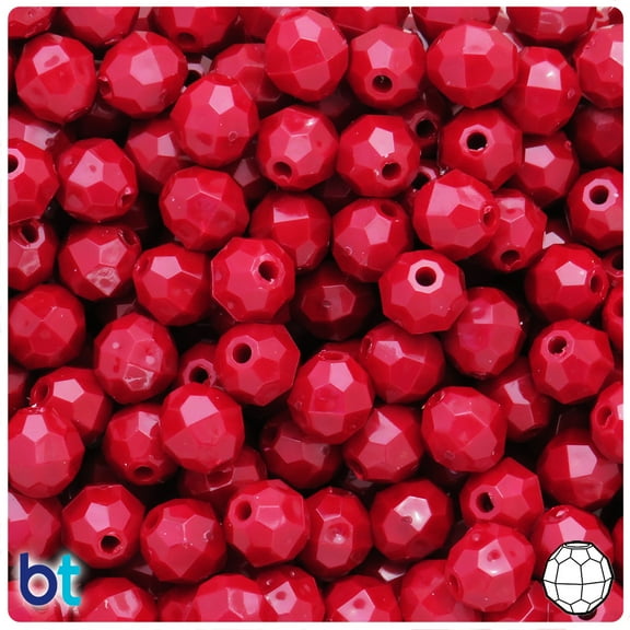 BeadTin Red Pearl 10mm Faceted Round Plastic Beads (225pcs)