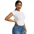 thumbnail image 5 of Women's Short Sleeve Bodysuit Round Neck Casual Stretchy Basic T Shirt Bodysuit Slim Fit Thong Jumpsuit, 5 of 6