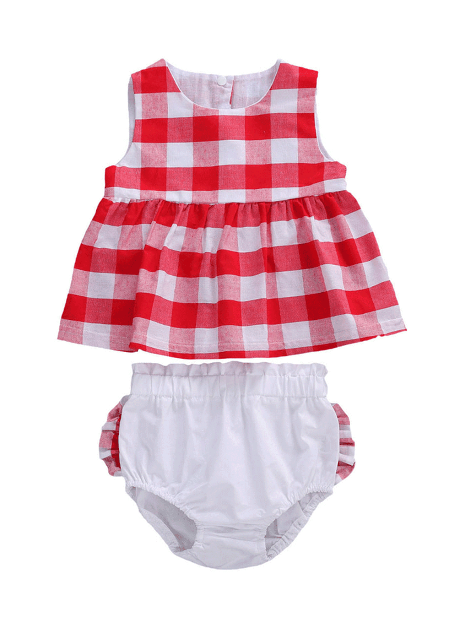 6-12 Months, Red Plaid top+Denim Skirt Set Toddler Baby Girl Clothes Ruffle Plaid Sleeveless Top and Denim Skirt 2Pcs Outfits