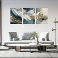 thumbnail image 2 of Picture of white leaf with strokes of gold and blue floral colorful wall art set of 3 12x16inch each panel canvas stretched on wood frame, 2 of 7