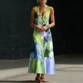 thumbnail image 5 of Uootdi Linen Jumpsuits for Women Tie Dye Print V Neck Sleeveless Button Pocket Casual Loose Fit Outfits Gift, 5 of 7