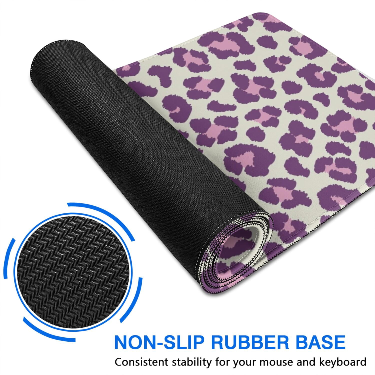 Long Mouse Pads for Desk,Light Green and Purple Of Leopard Print Desk Mats on Top Of Desks, Desk Mouse Pad Extra Large with 3mm Non-Slip Base and Stitched Edge for Gaming,Office,Work,Home 31.5"x11.8"