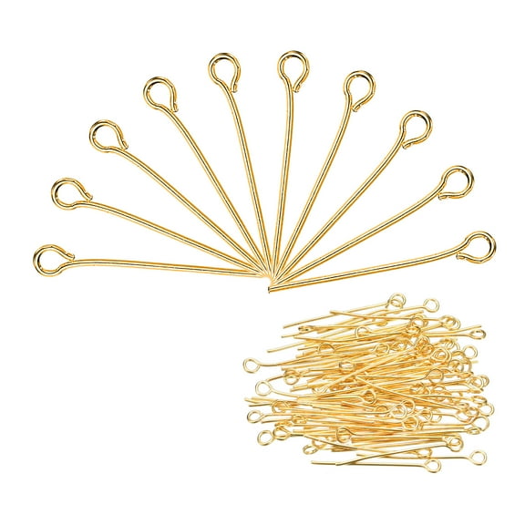 Eye Pins Jewelry Findings 200Pcs Eye Pins 22mm Iron Eye Pins Jewelry Making DIY Craft 21 Gauge Head Pins Gold