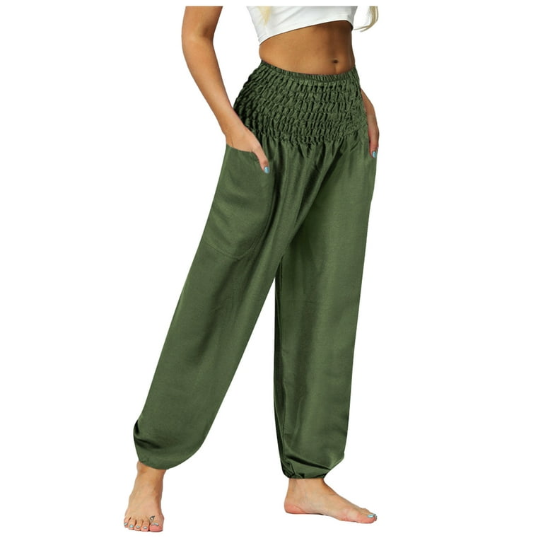 JDEFEG Pants for Women Fall Work Clothes for Women Color Solid Women Button  Pocket Waist Pants Elastic High Slim Pants Cabana Life Cover Up Women's  Pants Cotton Green S 