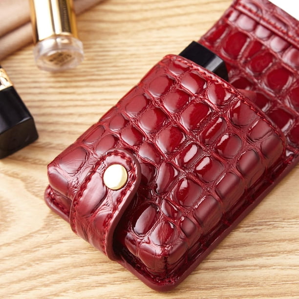 BESTYASH 1Ud Estuche Para Labial De Material PU Rojo Con Espejo Bolsa Organizadora De Maquillaje
