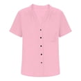 thumbnail image 6 of Hurxie Womens Short Sleeve Shirts V Neck Collared Button Down Shirt Tops with Pockets Pink,XL, 6 of 6