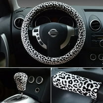 Jacenvly Christmas Decorations Indoor Plush Leopard Steering Wheel Cover Three Piece Car Handle Cover Gear Cover Bathroom Decor