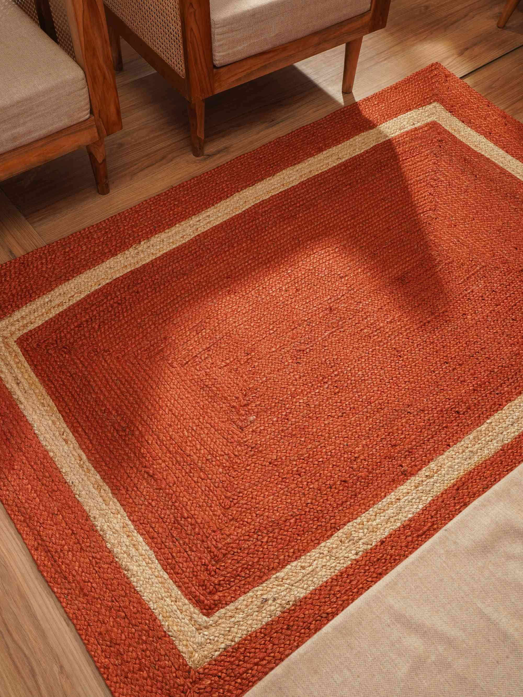 HAND WOVEN JUTE ECO-FRIENDLY AREA RUGS - 4'x6', Rectangle, Orange, High Pile, Natural Fiber, Handmade Area Rugs for Living Room, Bed Room (J00025)