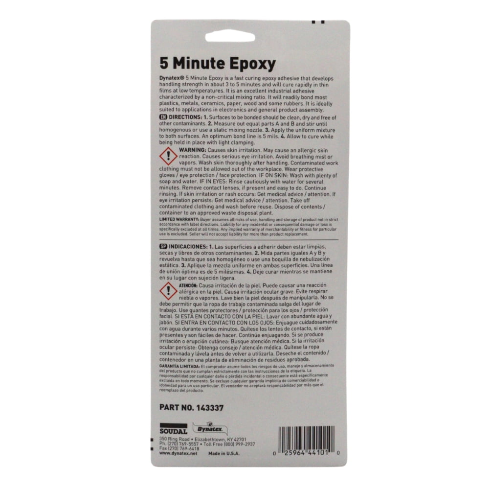 Dynatex 5 Minute Epoxy Adhesive 0.84 oz Twin Syringe - Fast Cure 3-5 Min, Bonds Plastics Metals Wood Ceramics, Industrial Strength (10-Pack)