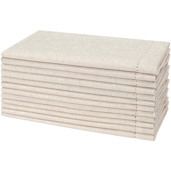 Homebia Designs Flax Linen Dinner Napkins, Set of 12, 18 x 18 inch, Natural, Hemstitched, Washable Reusable