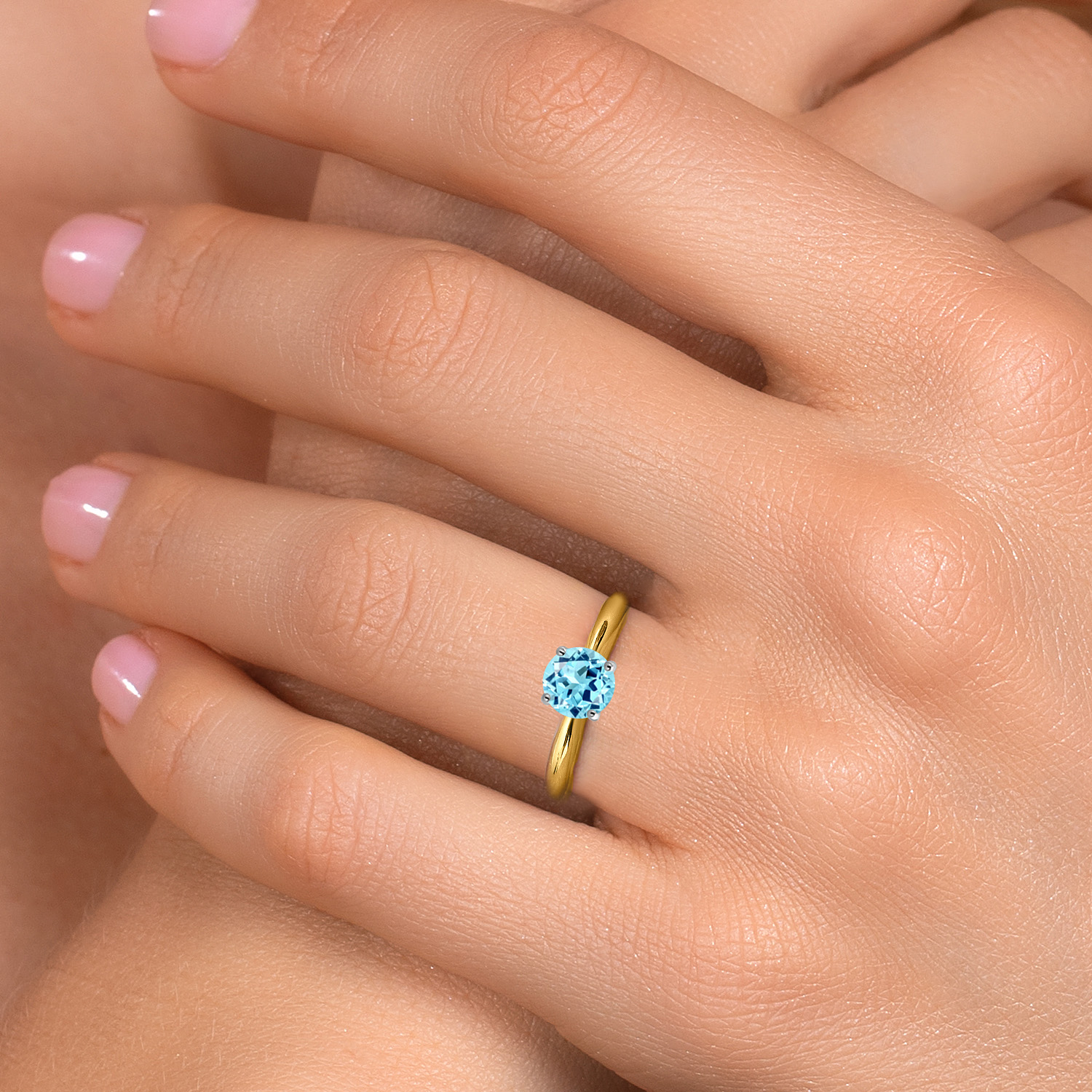 Gem Stone King 10K Two Tone Gold Blue Apatite Solitaire Engagement Ring for Women | 0.82 Cttw | Round 6MM | Gemstone Birthstone | Size 6