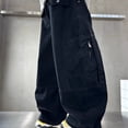thumbnail image 4 of CONROSES Kids Boys Casual Pants Wide Leg Baggy Pant for Child Solid Y2K Elastic Waist Drawstring Cozy Streetwear Jogger Trousers with Pockets, 4 of 5